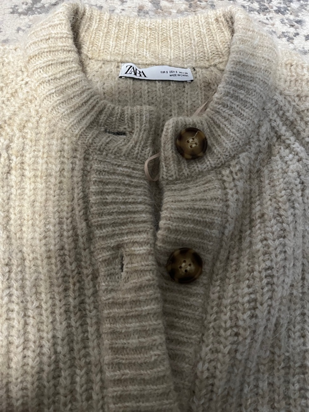Zara Beige Ribbed Button-Front Cardigan - Picture 3 of 5